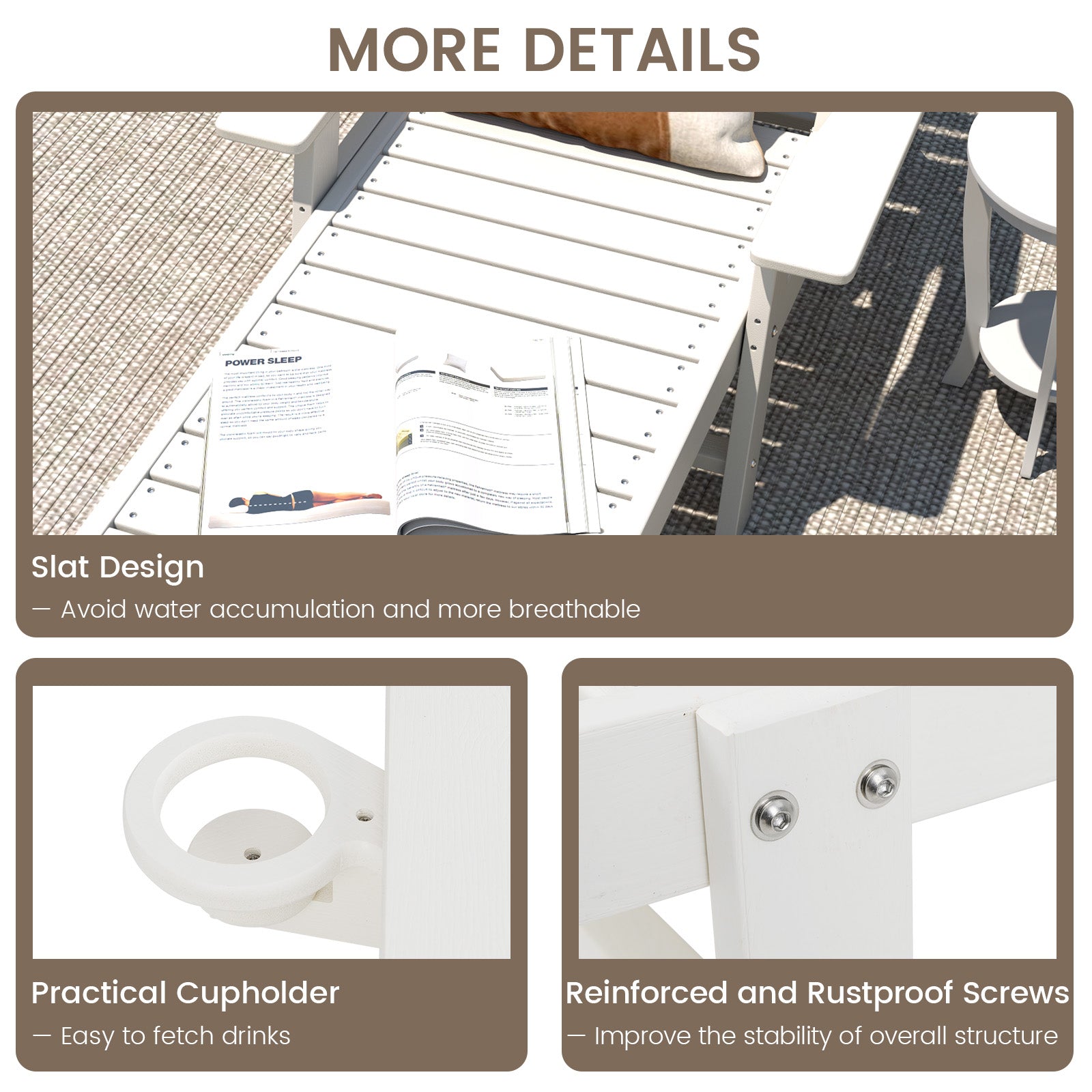 Patio Chaise Lounge Chair with 4 Position Backrest, White Outdoor Chaise Lounges at Gallery Canada