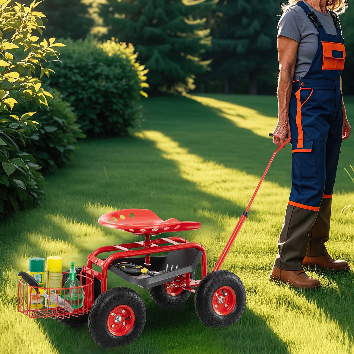 Extendable Handle Garden Cart, Rolling Wagon Scooter, Red Garden Tools at Gallery Canada