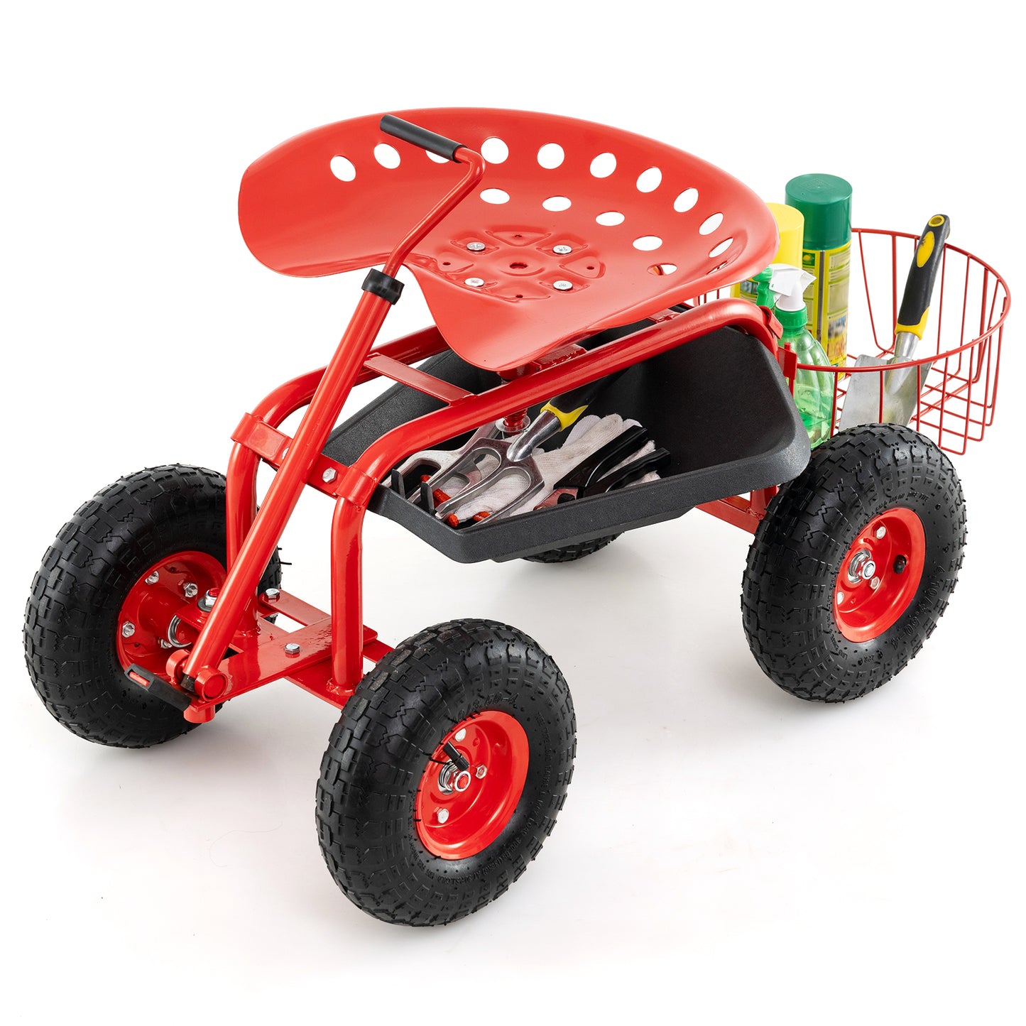 Extendable Handle Garden Cart, Rolling Wagon Scooter, Red Garden Tools at Gallery Canada