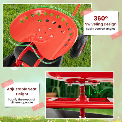 Extendable Handle Garden Cart, Rolling Wagon Scooter, Red Garden Tools at Gallery Canada