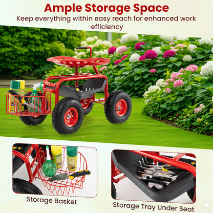 Extendable Handle Garden Cart, Rolling Wagon Scooter, Red Garden Tools at Gallery Canada