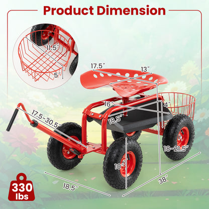 Extendable Handle Garden Cart, Rolling Wagon Scooter, Red Garden Tools at Gallery Canada