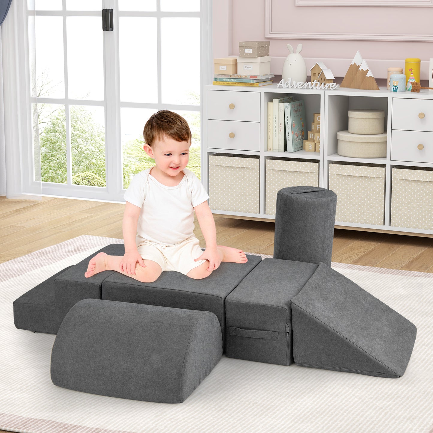 6-Piece Baby Climbing Blocks with 30D High-Density Foam and Carrying Handles, Gray Climbers & Slides at Gallery Canada
