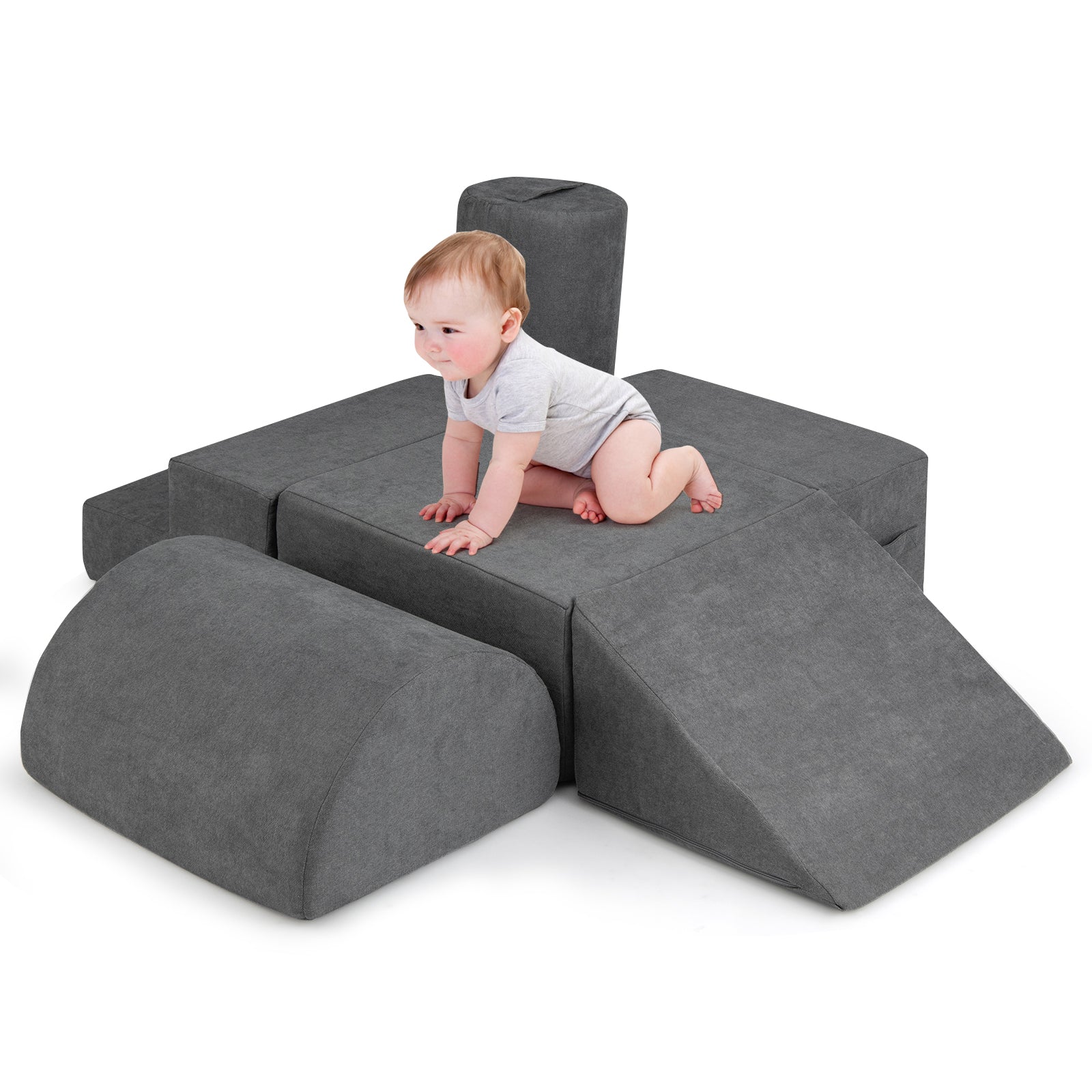 6-Piece Baby Climbing Blocks with 30D High-Density Foam and Carrying Handles, Gray Climbers & Slides at Gallery Canada