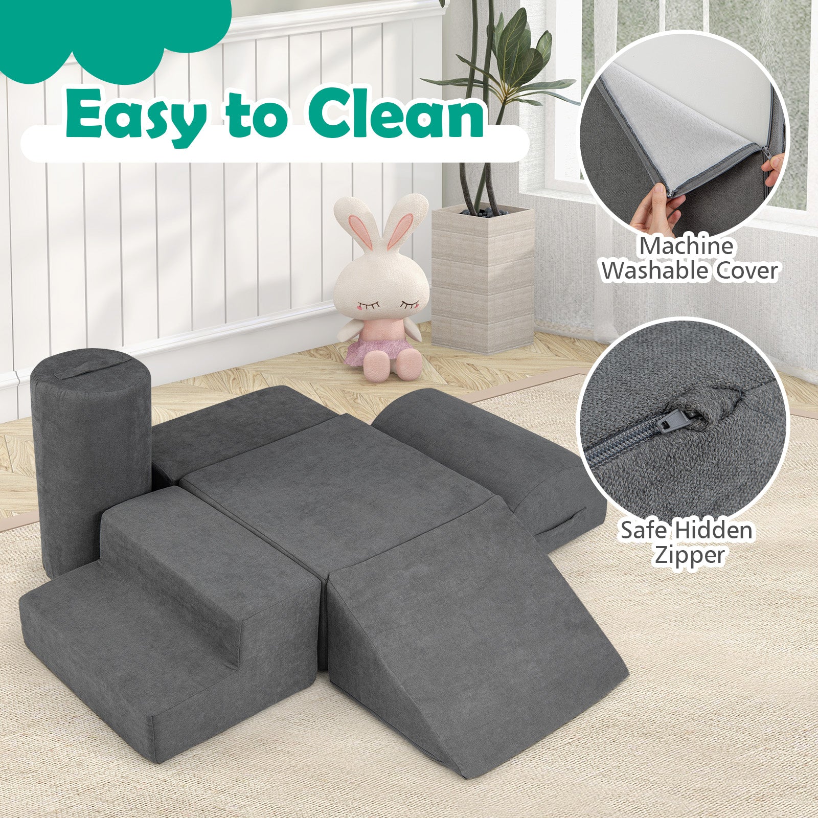 6-Piece Baby Climbing Blocks with 30D High-Density Foam and Carrying Handles, Gray Climbers & Slides at Gallery Canada