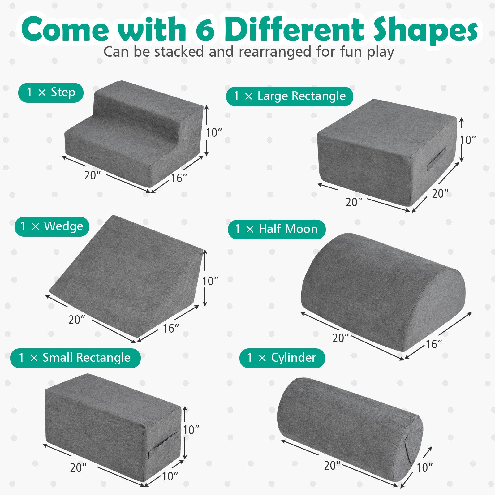 6-Piece Baby Climbing Blocks with 30D High-Density Foam and Carrying Handles, Gray Climbers & Slides at Gallery Canada