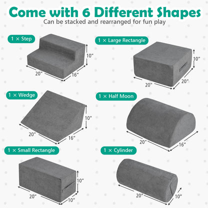 6-Piece Baby Climbing Blocks with 30D High-Density Foam and Carrying Handles, Gray Climbers & Slides at Gallery Canada