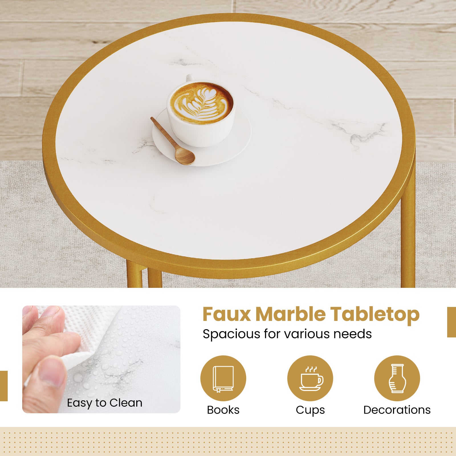 Round Nesting Table Set of 2 with Marble-like Tabletop, White Coffee Tables at Gallery Canada