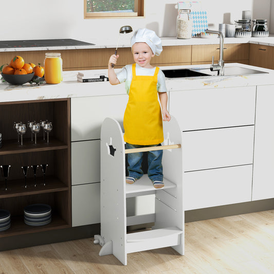 Kids Kitchen Tower Adjustable with Chalkboard and Safety Rail, White Toddler & Kids Furniture White at Gallery Canada