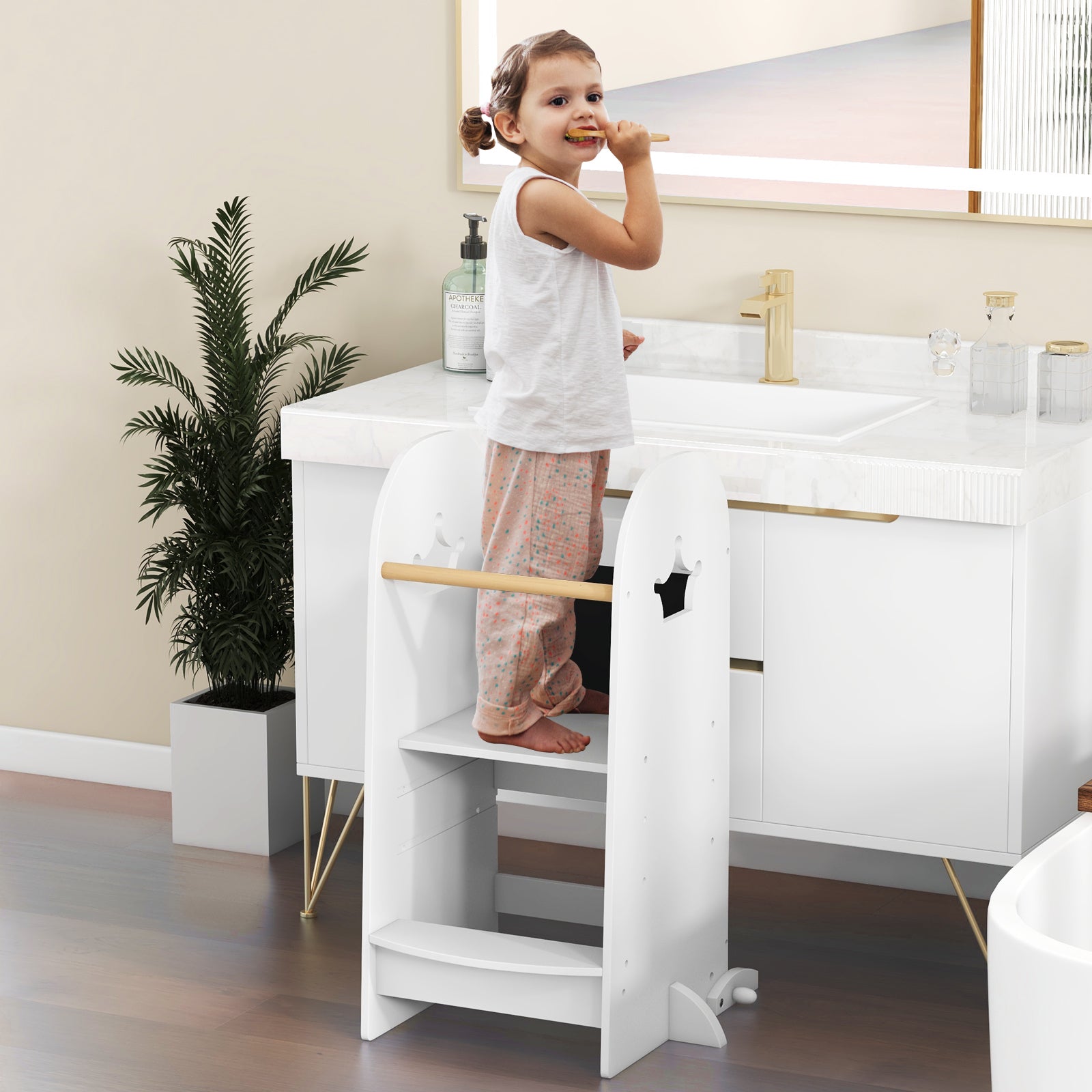 Adjustable Kids Kitchen Tower With Chalkboard, Safety Rail, White Toddler & Kids Furniture at Gallery Canada