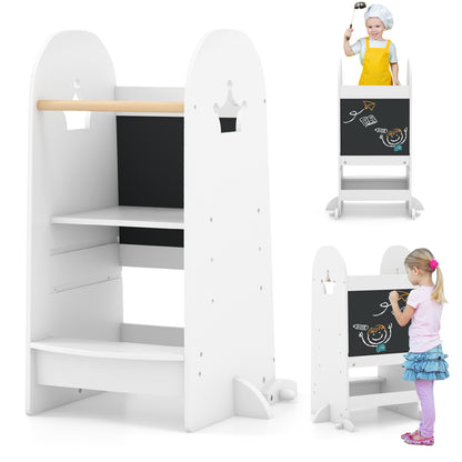 Kids Kitchen Tower Adjustable with Chalkboard and Safety Rail, White Toddler & Kids Furniture at Gallery Canada