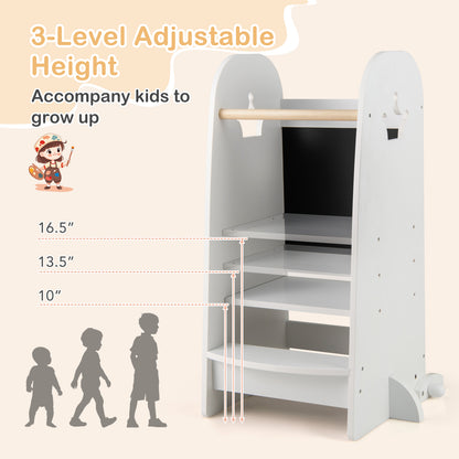 Kids Kitchen Tower Adjustable with Chalkboard and Safety Rail, White Toddler & Kids Furniture at Gallery Canada