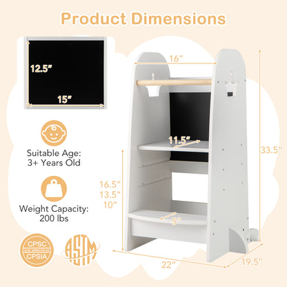Kids Kitchen Tower Adjustable with Chalkboard and Safety Rail, White Toddler & Kids Furniture at Gallery Canada