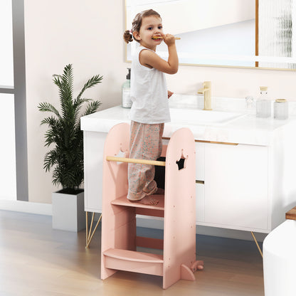Kids Kitchen Tower Adjustable with Chalkboard and Safety Rail, Pink Toddler & Kids Furniture at Gallery Canada