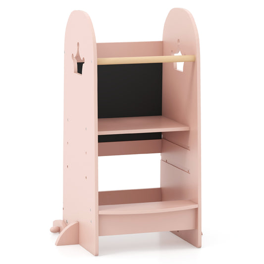 Kids Kitchen Tower, Adjustable, Chalkboard, Safety Rail, Pink