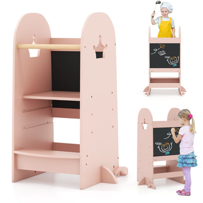 Kids Kitchen Tower Adjustable with Chalkboard and Safety Rail, Pink Toddler & Kids Furniture at Gallery Canada