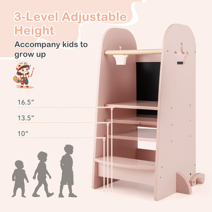 Kids Kitchen Tower Adjustable with Chalkboard and Safety Rail, Pink Toddler & Kids Furniture at Gallery Canada
