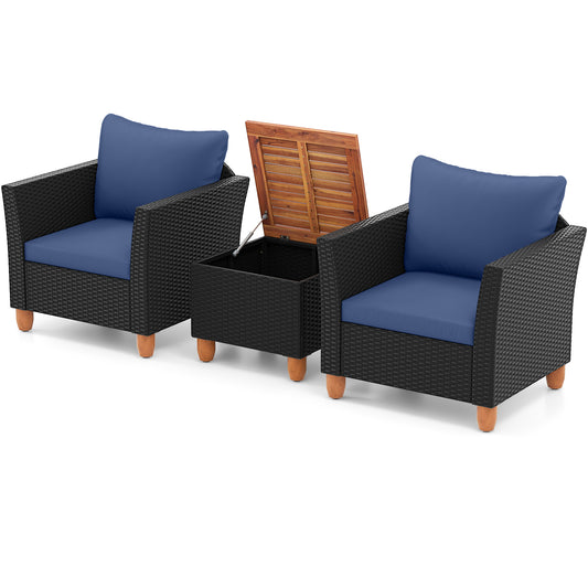 3 Piece Outdoor Patio Rattan Furniture Set, Navy Patio Conversation Sets Navy at Gallery Canada