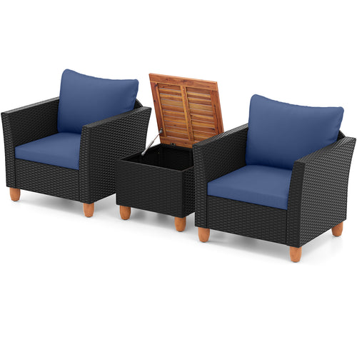 3 Piece Outdoor Patio Rattan Furniture Set, Navy
