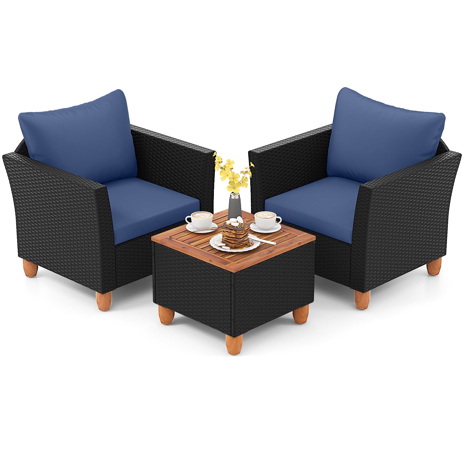 3 Pieces Outdoor Patio Rattan Furniture Set, Navy Patio Conversation Sets at Gallery Canada
