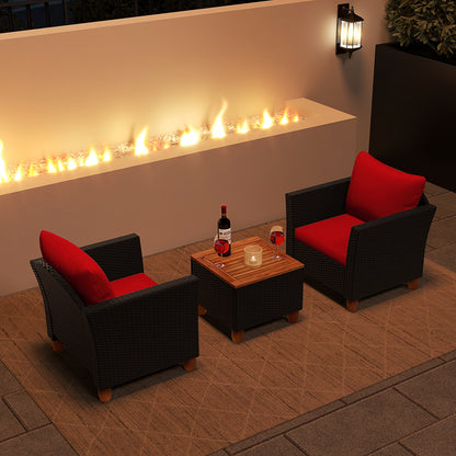 3 Pieces Outdoor Patio Rattan Furniture Set, Red Patio Conversation Sets at Gallery Canada