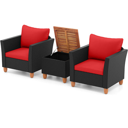 3 Pieces Outdoor Patio Rattan Furniture Set, Red Patio Conversation Sets Red at Gallery Canada