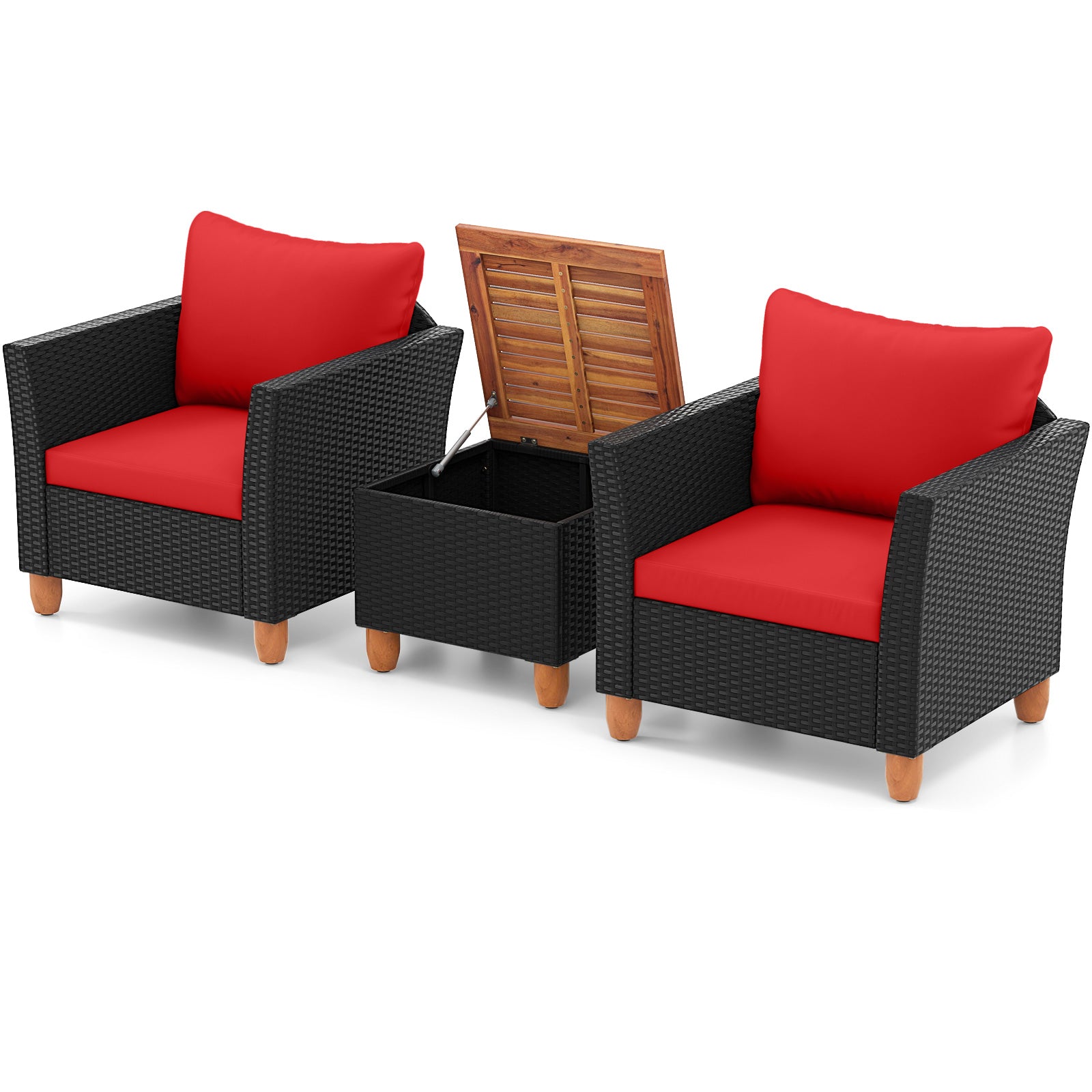 3 Pieces Outdoor Patio Rattan Furniture Set, Red Patio Conversation Sets at Gallery Canada