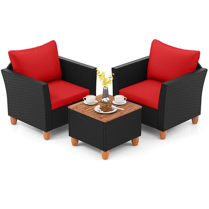 3 Pieces Outdoor Patio Rattan Furniture Set, Red Patio Conversation Sets at Gallery Canada
