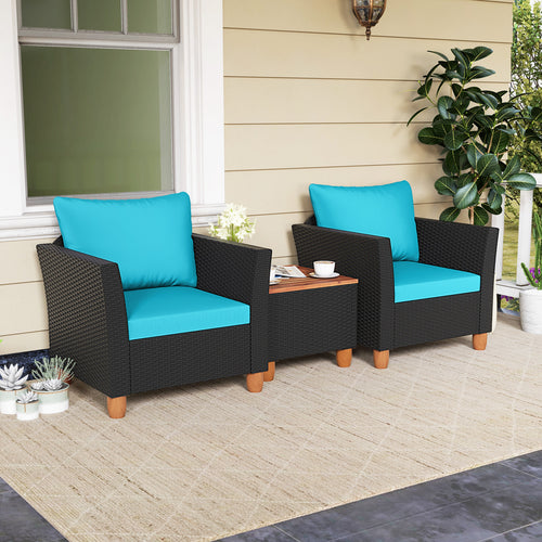 3 Pieces Outdoor Patio Rattan Furniture Set, Turquoise