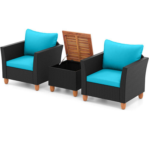 3 Piece Outdoor Patio Rattan Furniture Set, Turquoise
