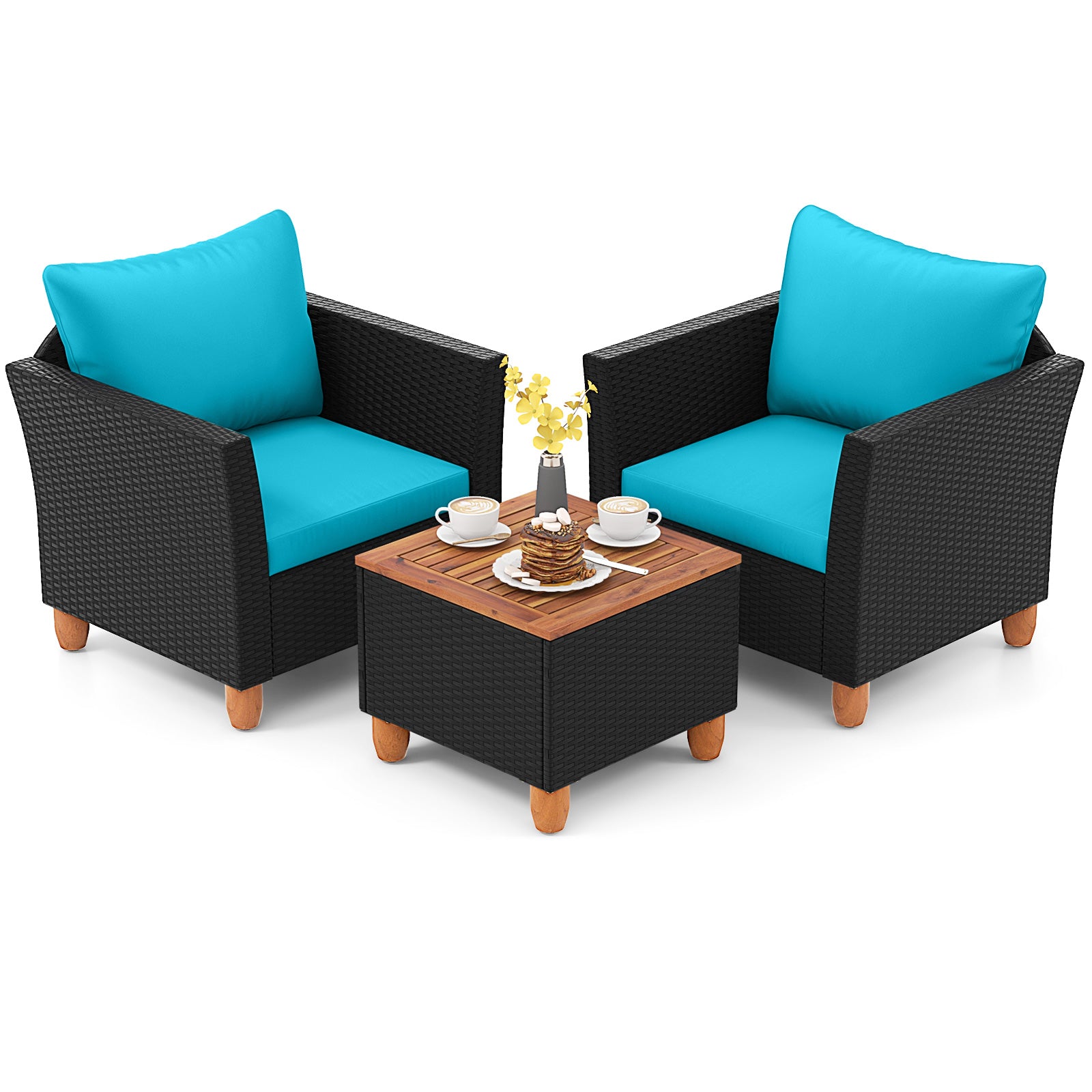 3 Pieces Outdoor Patio Rattan Furniture Set, Turquoise Patio Conversation Sets at Gallery Canada