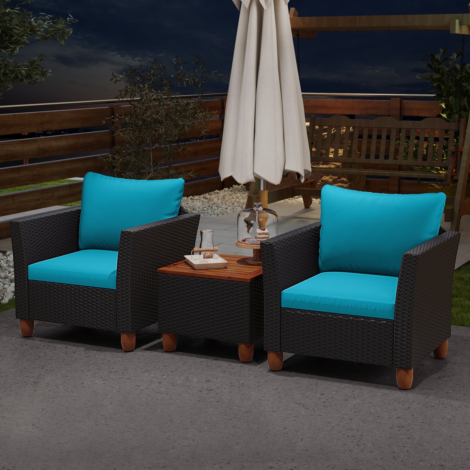 3 Pieces Outdoor Patio Rattan Furniture Set, Turquoise Patio Conversation Sets at Gallery Canada