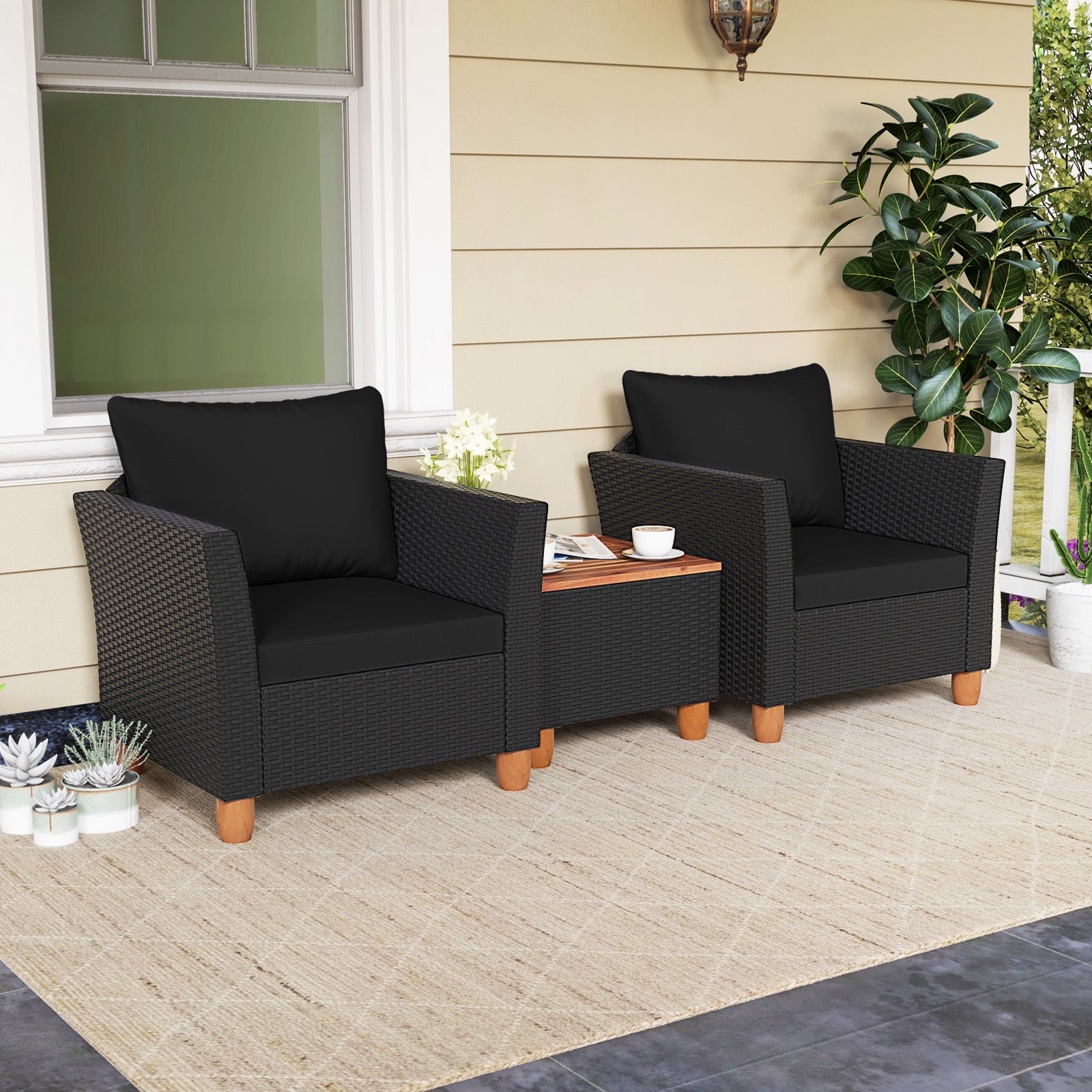 3 Piece Outdoor Patio Rattan Furniture Set, Black Patio Conversation Sets at Gallery Canada