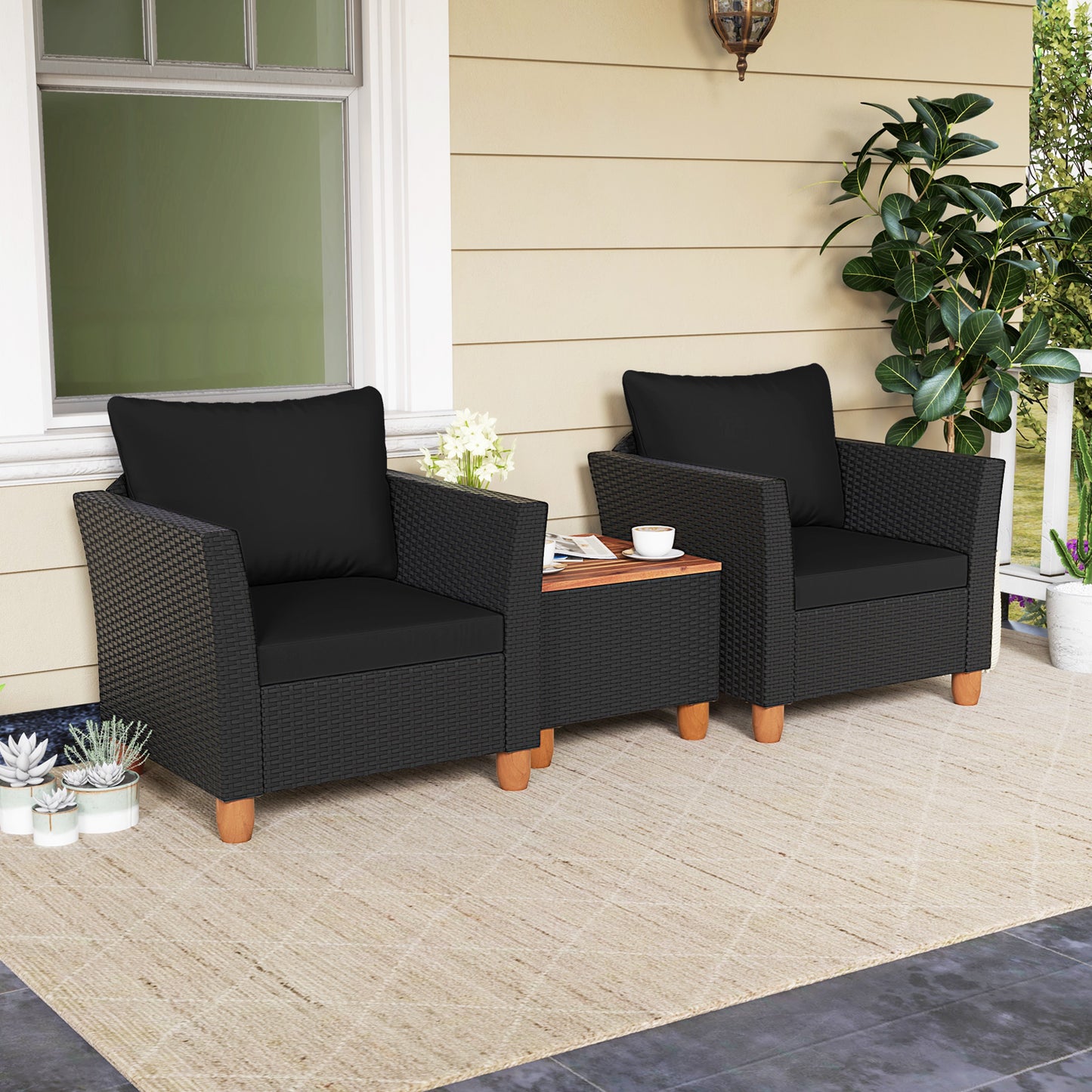 3 Piece Outdoor Patio Rattan Furniture Set, Black Patio Conversation Sets at Gallery Canada