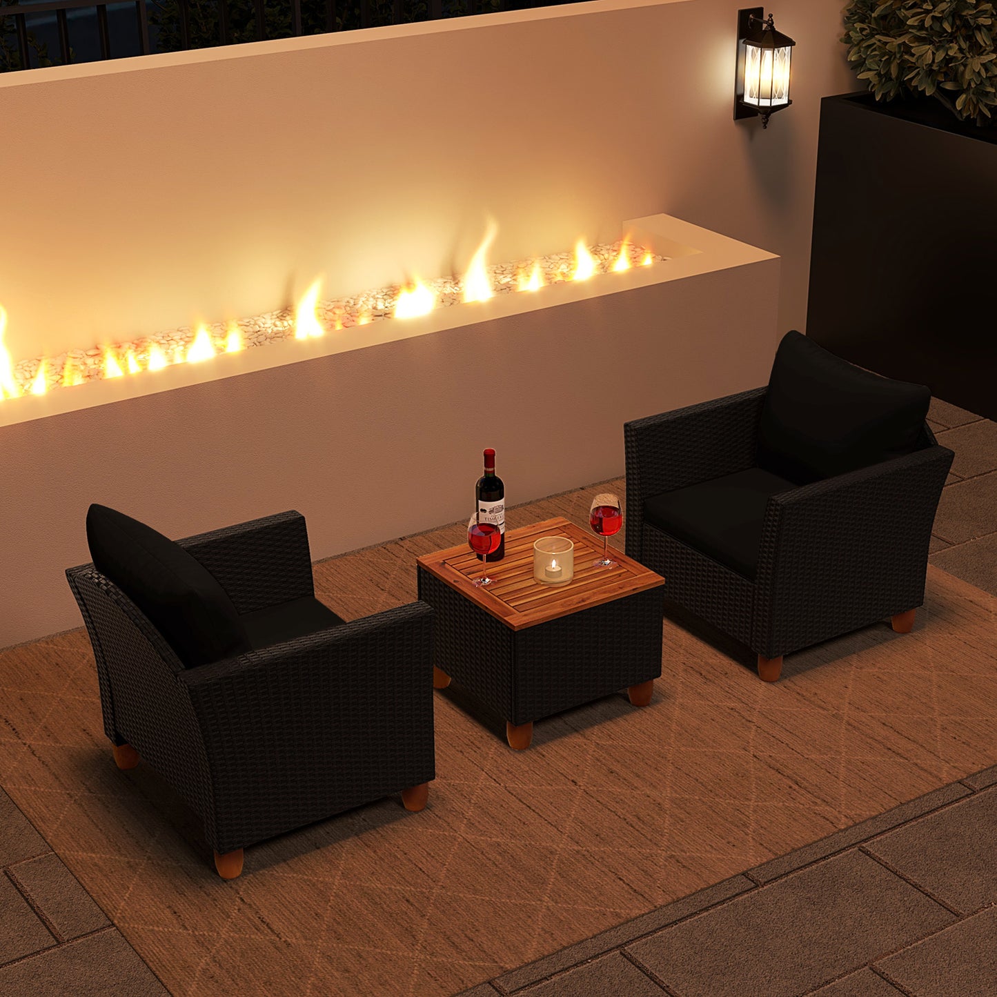 3 Piece Outdoor Patio Rattan Furniture Set, Black Patio Conversation Sets at Gallery Canada