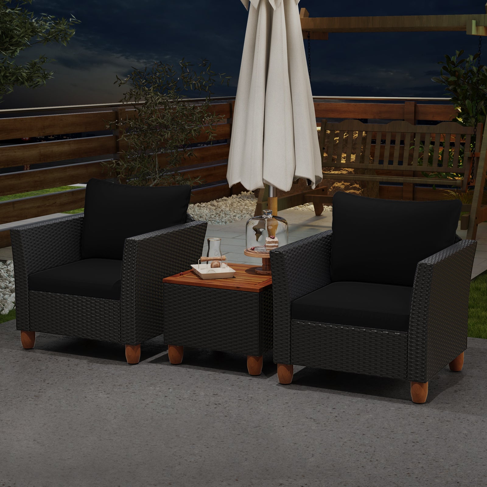 3 Piece Outdoor Patio Rattan Furniture Set, Black Patio Conversation Sets at Gallery Canada