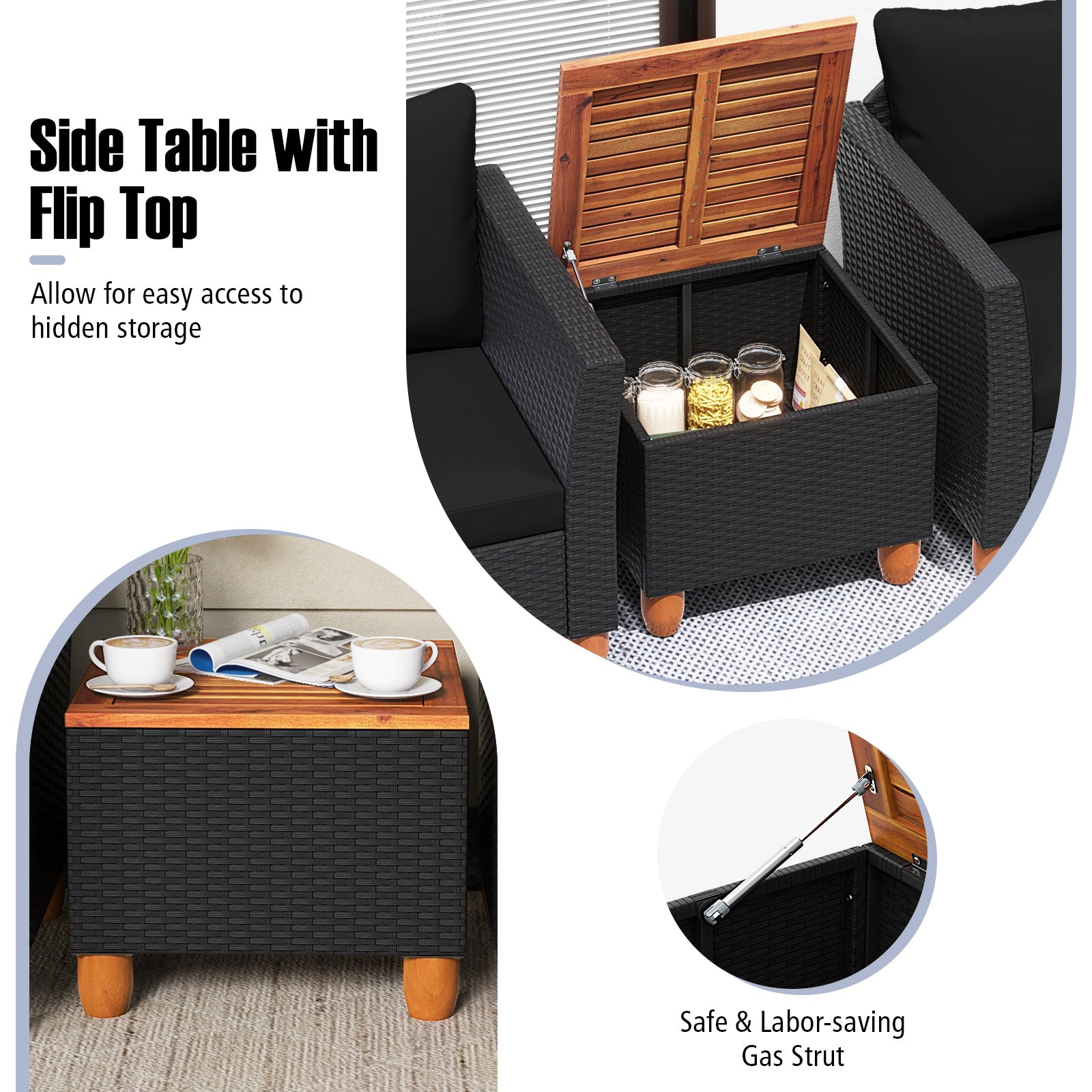3 Piece Outdoor Patio Rattan Furniture Set, Black Patio Conversation Sets at Gallery Canada
