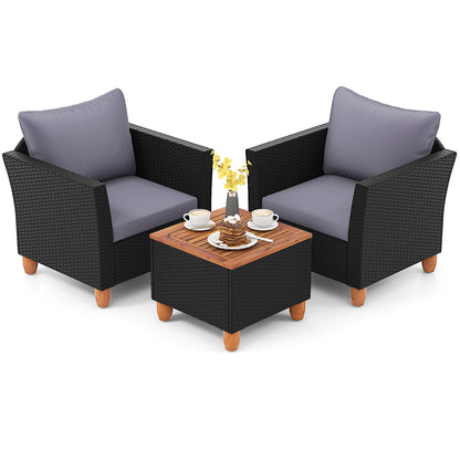 3 Pieces Outdoor Patio Wicker Furniture Set with Cushions and Acacia Wood Coffee Table, Gray Patio Conversation Sets at Gallery Canada