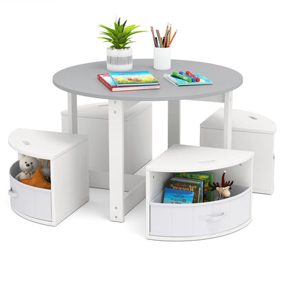 5 Piece Toddler Round Nesting Table with 4 Storage Stools for Activity-Grey, Gray Kids Table & Chair Sets at Gallery Canada