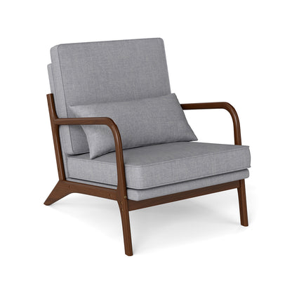 Modern Accent Chair, Rubber Wood Armrests, Removable Back, Gray