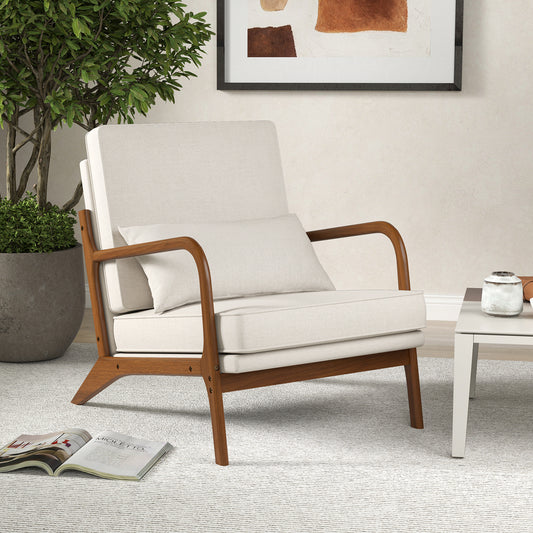 Modern Accent Chair with Rubber Wood Armrests and Removable Back, Beige Accent Chairs Beige at Gallery Canada