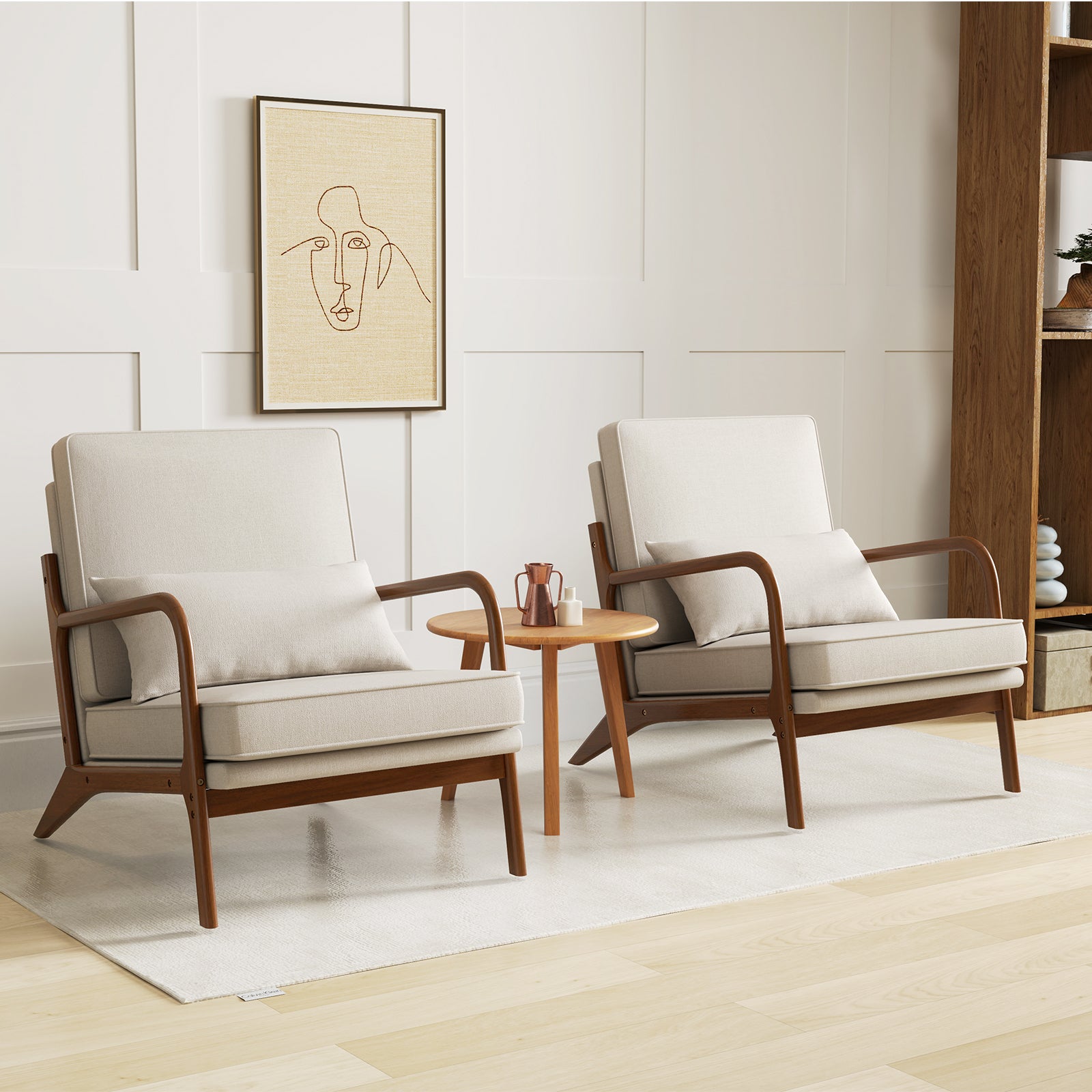 Modern Accent Chair with Rubber Wood Armrests and Removable Back, Beige Accent Chairs at Gallery Canada