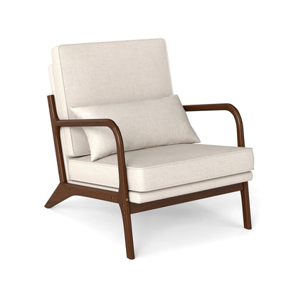 Modern Accent Chair, Rubber Wood Armrests, Removable Back, Beige