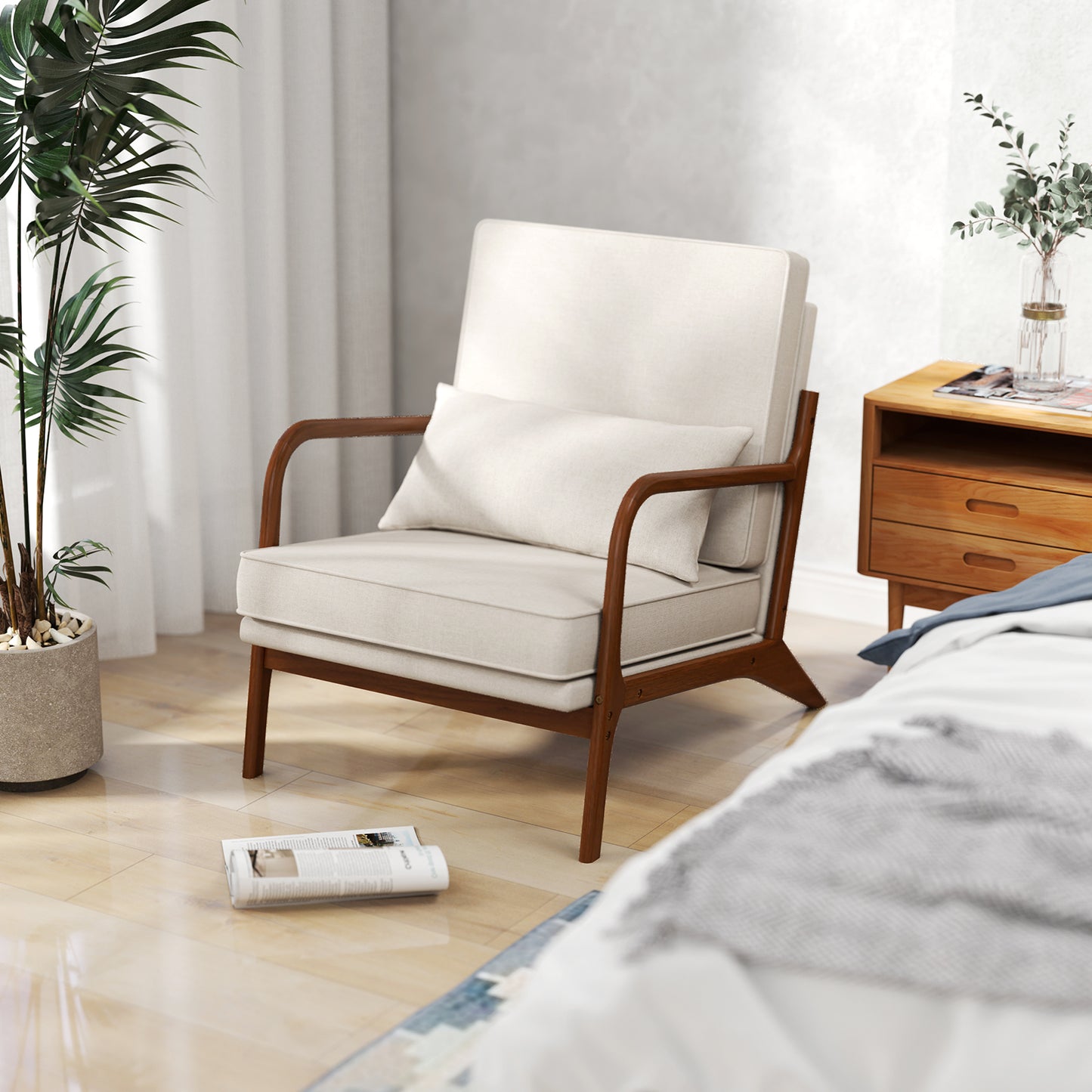 Modern Accent Chair, Rubber Wood Armrests, Removable Back, Beige Accent Chairs at Gallery Canada