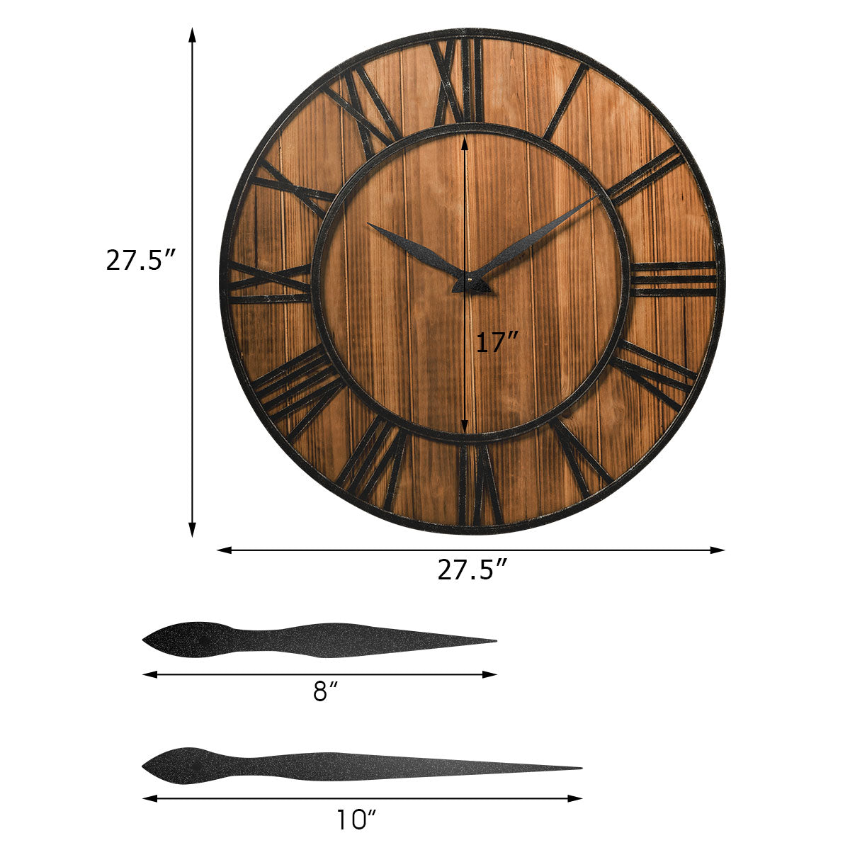 27 Inch Round Wall Clock, Wooden Silent, Battery, Brown Outdoor Decor at Gallery Canada