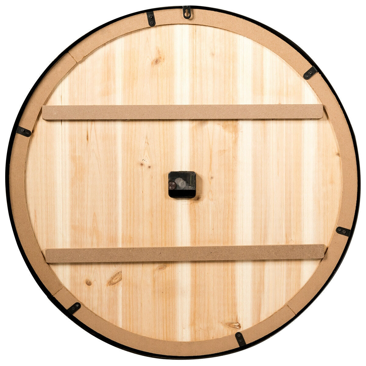 27 Inch Round Wall Clock, Wooden Silent, Battery, Brown Outdoor Decor at Gallery Canada