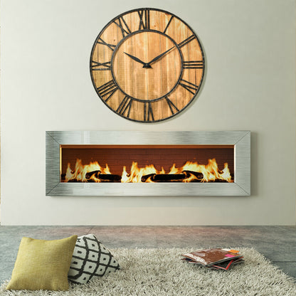 27 Inch Round Wall Clock, Wooden Silent, Battery, Brown Outdoor Decor at Gallery Canada