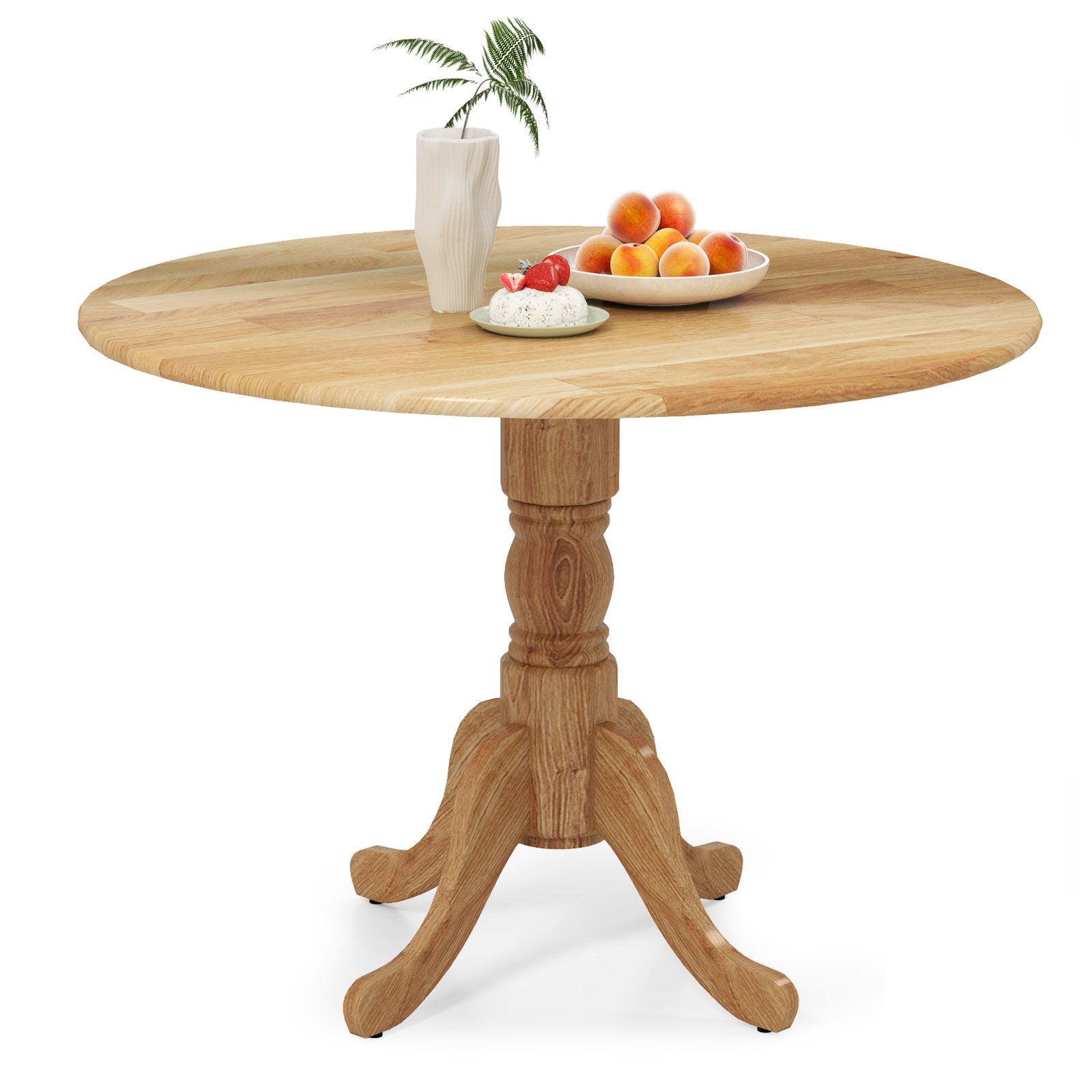 Wooden Dining Table with Round Tabletop and Curved Trestle Legs, Natural Dining Tables at Gallery Canada