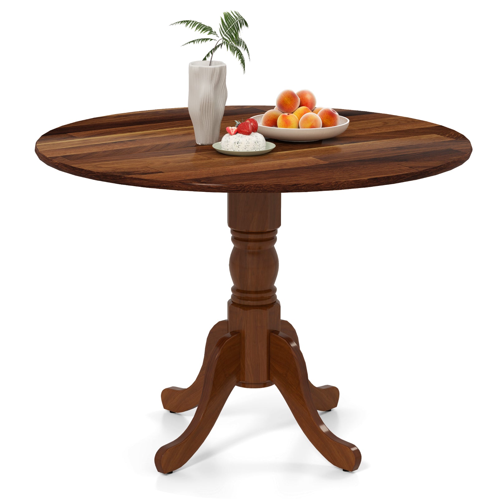 Wooden Dining Table with Round Tabletop and Curved Trestle Legs, Walnut Dining Tables Walnut at Gallery Canada