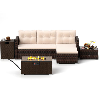 4 Pieces Outdoor Furniture Set with 32 Inch Fire Pit Table and Propane Tank Cover Patio Conversation Sets Mix Brown at Gallery Canada